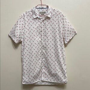 Zara Men's Casual White Shirt with Red Pattern